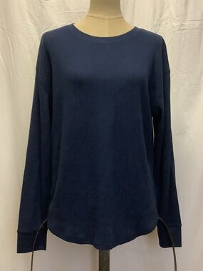 Time and Tru Dark Blue Waffle Shirt Top-Long Sleeve-Pullover-Cotton/Poly-XL16-18